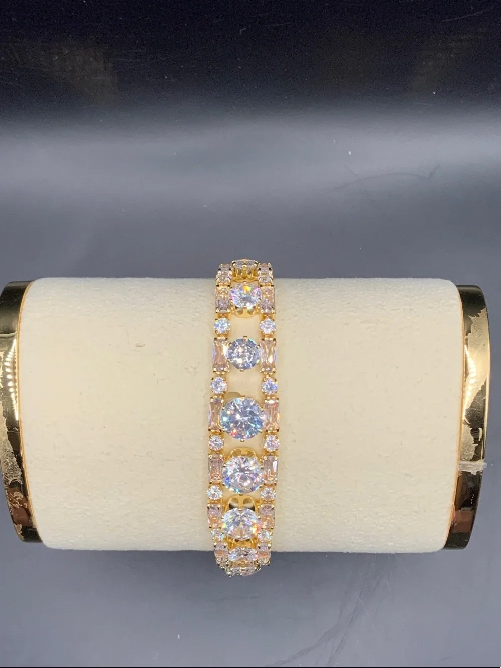 Gold-Tone CZ Tennis Bracelet - White Crystal Sparkle